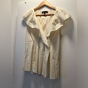 BCBGMaxAzria dramatic ruffle cotton blend blouse, Size M